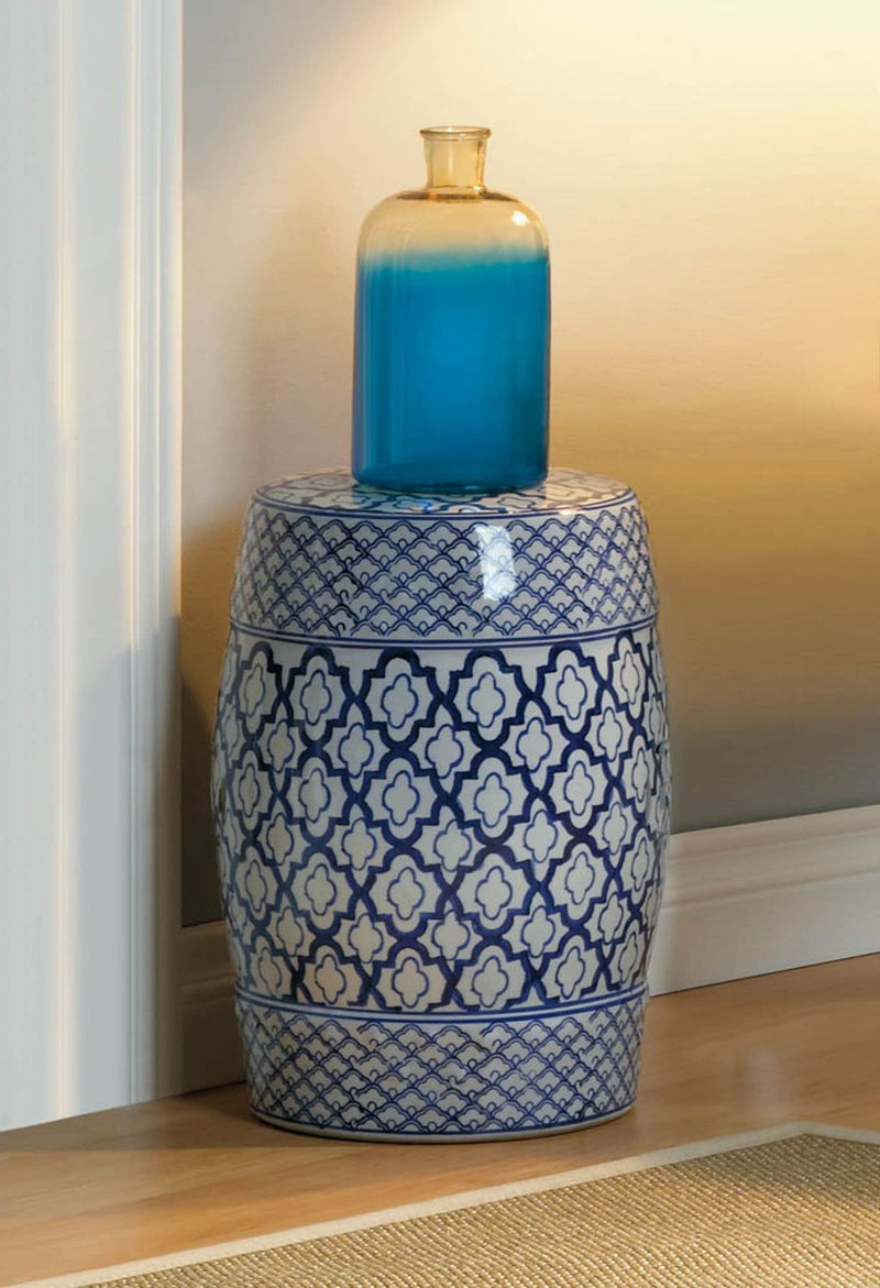 BLUE AND WHITE CERAMIC DECORATIVE STOOL Default Title
