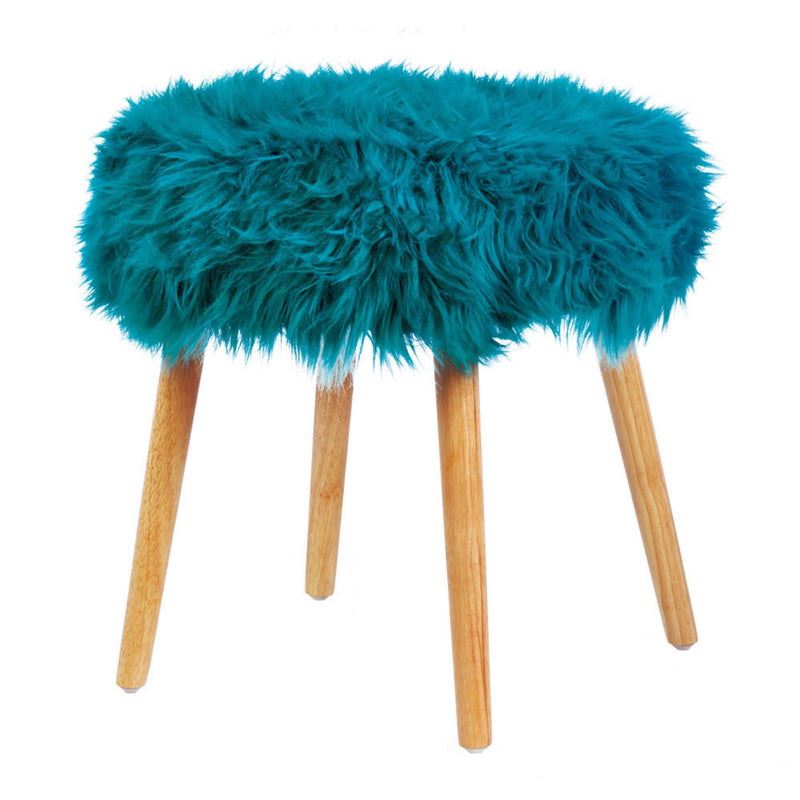 TURQUOISE FAUX FUR STOOL Default Title