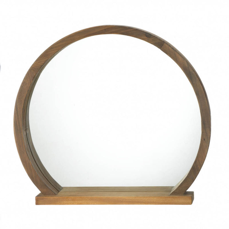 ROUND WOODEN MIRROR WITH SHELF Default Title