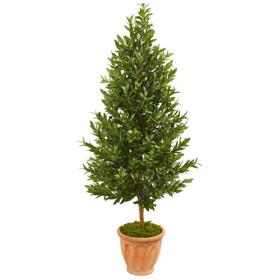 5’ Olive Cone Topiary Artificial Tree in Terra Cotta Planter UV Resistant (Indoor/Outdoor) Default Title