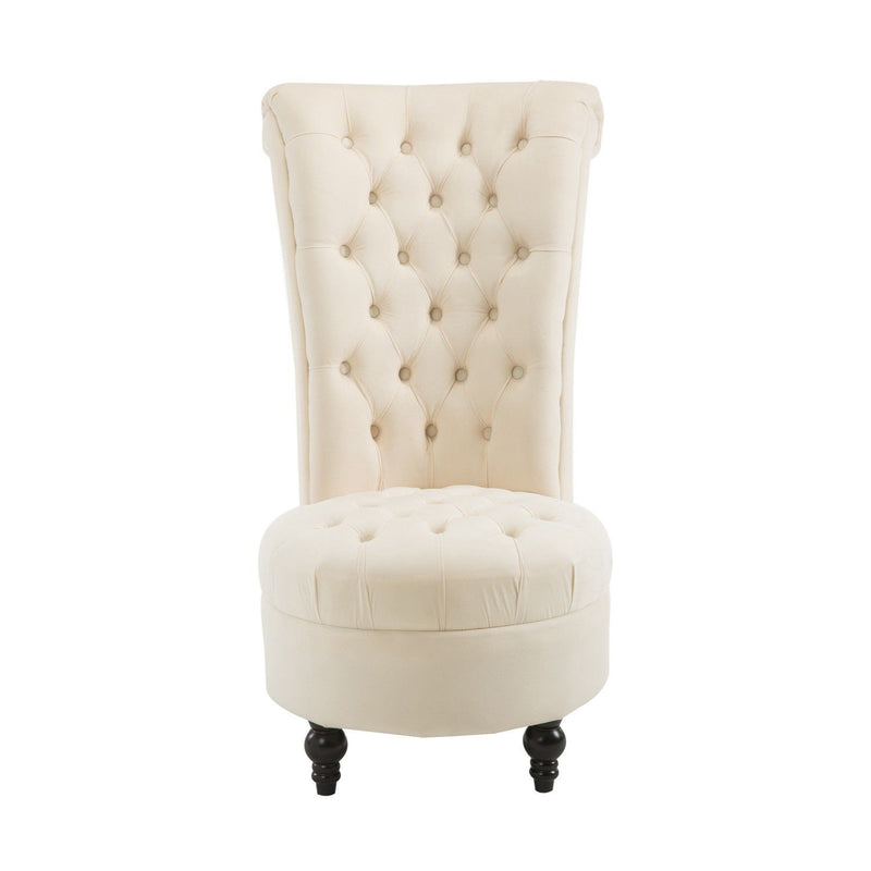Cream Tufted High Back Plush Velvet Upholstered Accent Low Profile Chair