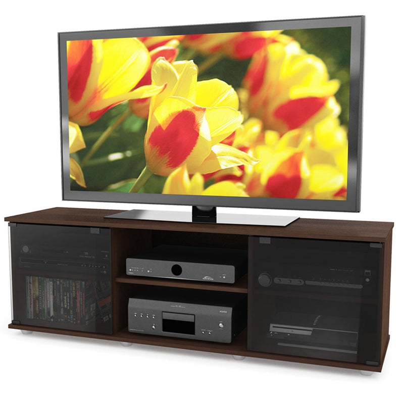 Contemporary Brown TV Stand with Glass Doors - Fits TV&