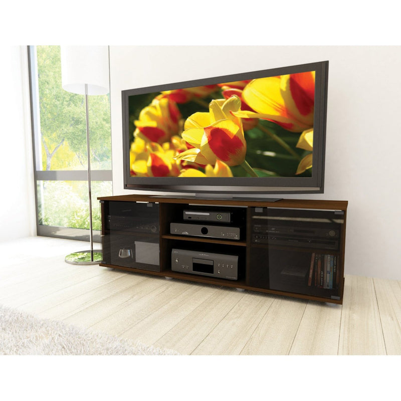 Contemporary Brown TV Stand with Glass Doors - Fits TV&