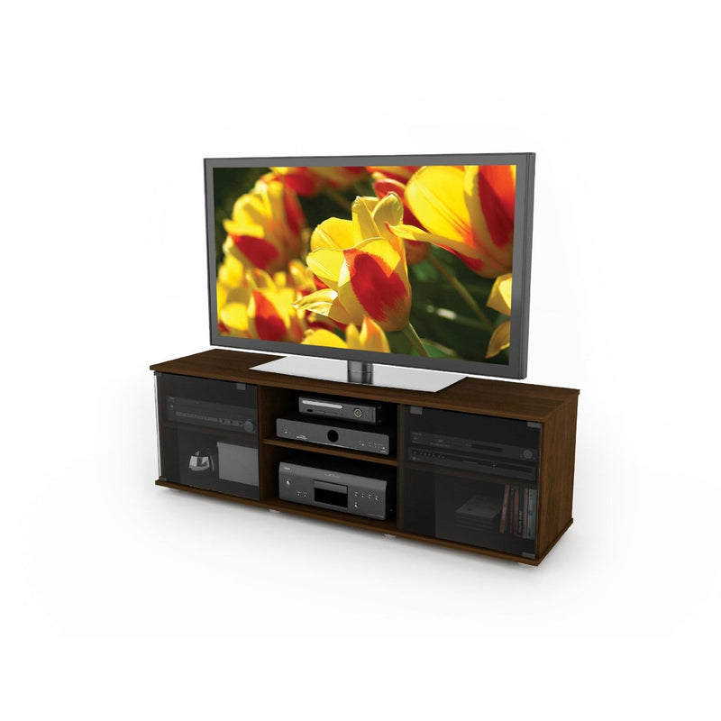 Contemporary Brown TV Stand with Glass Doors - Fits TV&