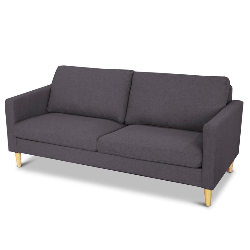 Modern Mid-Century Style Grey Fabric Sofa with Wood Legs