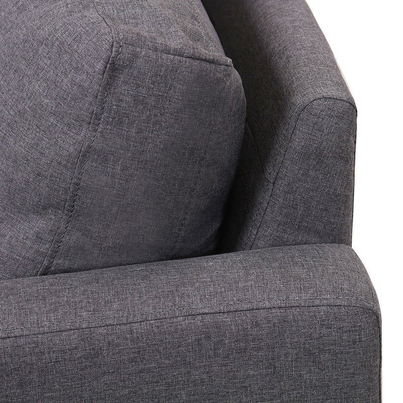 Modern Mid-Century Style Grey Fabric Sofa with Wood Legs