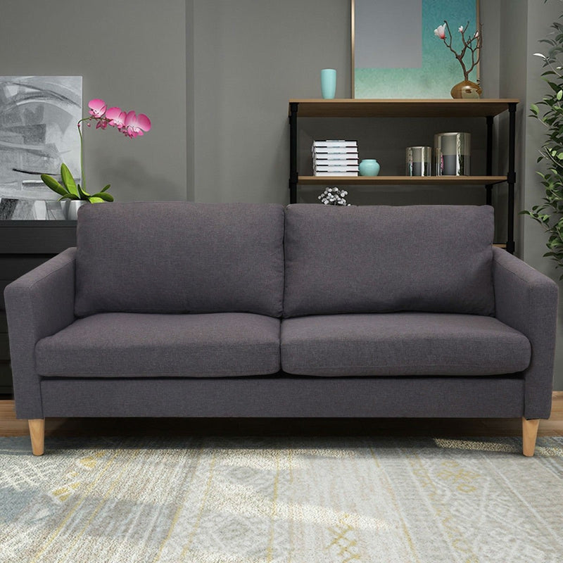 Modern Mid-Century Style Grey Fabric Sofa with Wood Legs