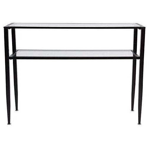 Modern Black Metal Console Table with Tempered Glass Top and Bottom Shelf