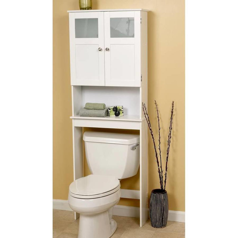 White Space Saving Over Toilet Bathroom Storage Cabinet with Glass Panel Doors