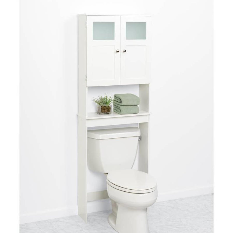 White Space Saving Over Toilet Bathroom Storage Cabinet with Glass Panel Doors
