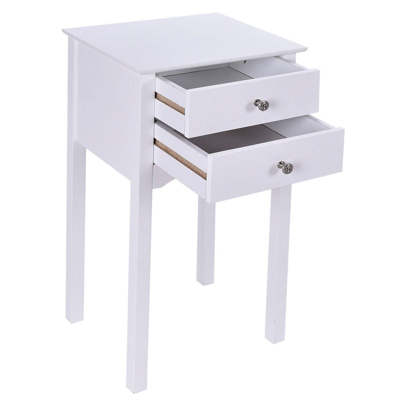 Elegant 2-Drawer End Table Nightstand Side Table in White Wood Finish