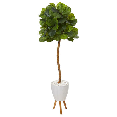 5.5’ Fiddle Leaf Artificial Tree in White Planter with Stand (Real Touch) Default Title