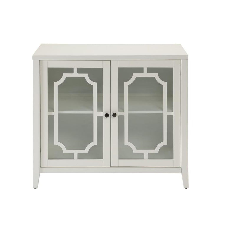 White Wood Venetian Buffet Cabinet with Glass Panel Doors