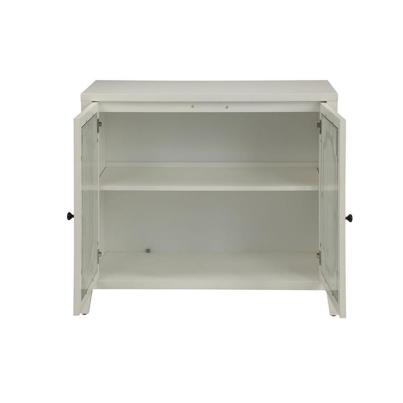White Wood Venetian Buffet Cabinet with Glass Panel Doors