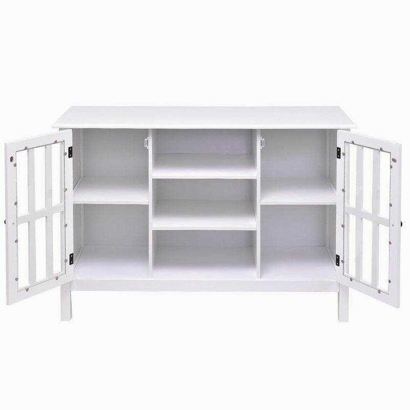 White Wood 43-inch TV Stand with Glass Panel Doors